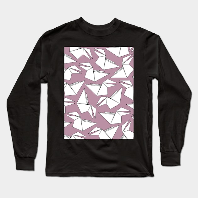 Origami Crow Pink Long Sleeve T-Shirt by Sketchbook ni Abi